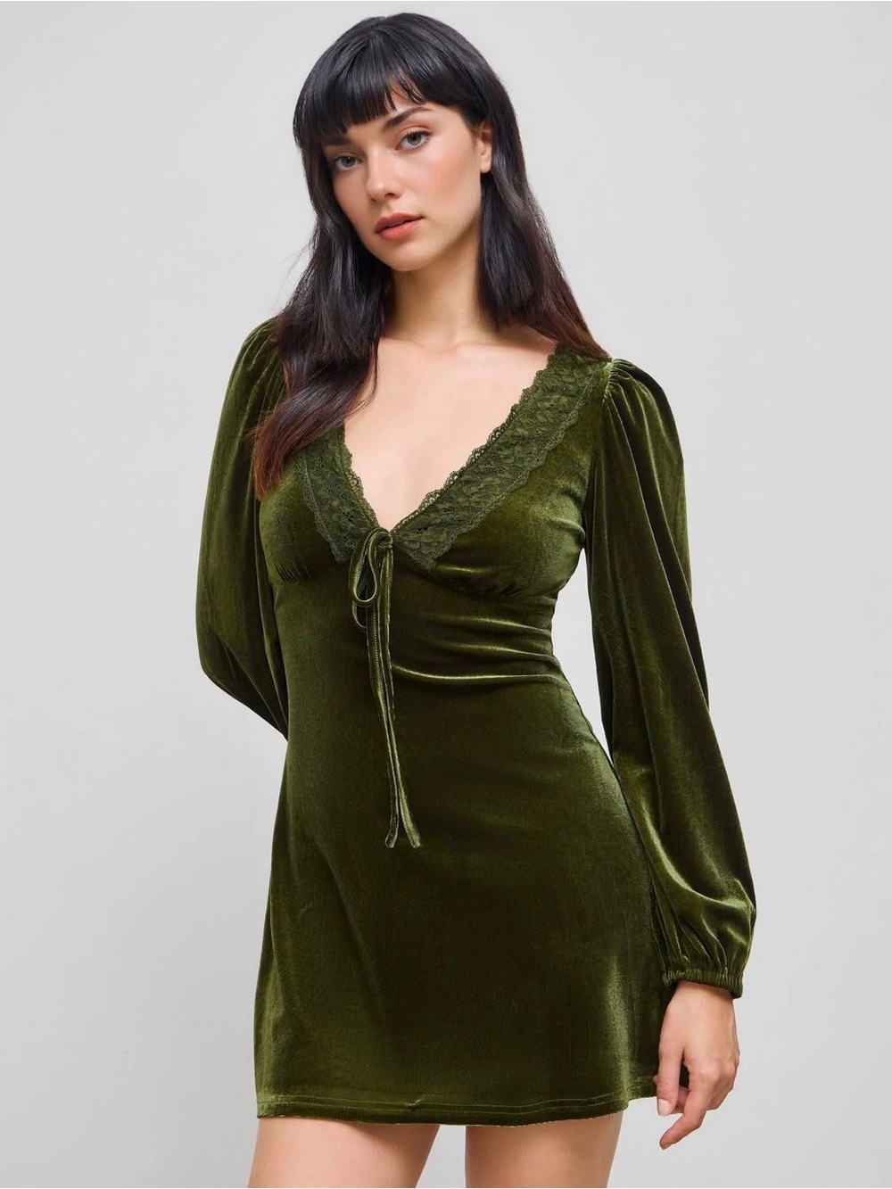 Cider Olive Green Velvet Mini Dress